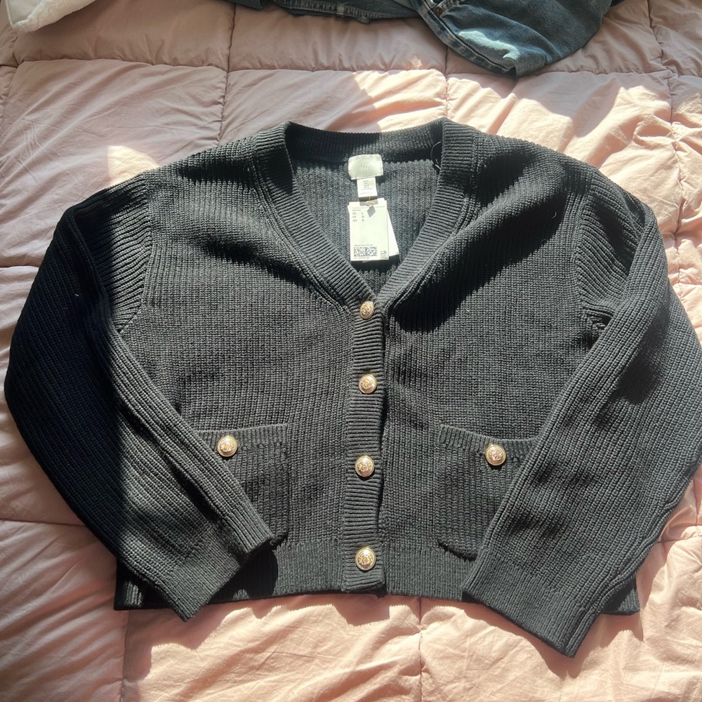 H&M Black Ribbed Knit Cardigan Sweater